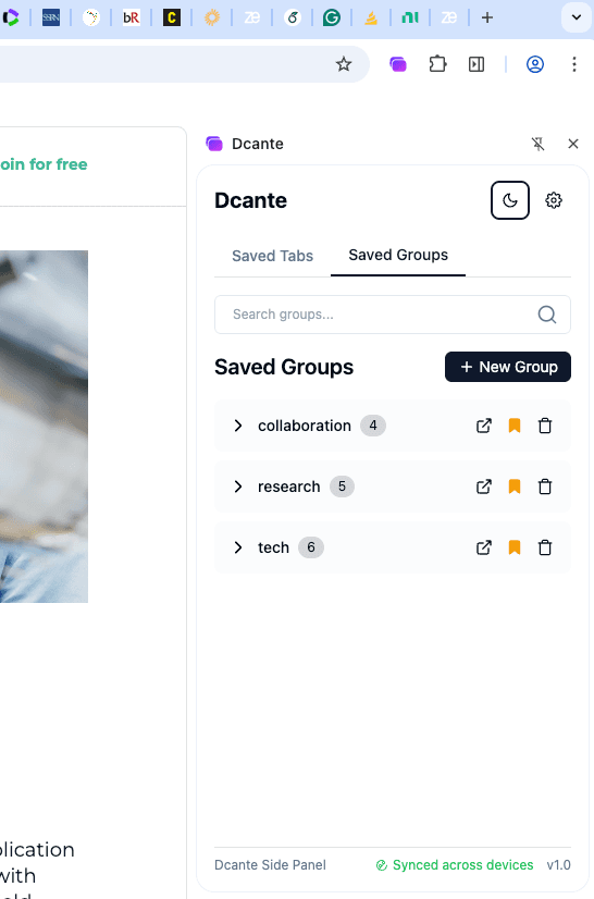 Dcante in action - transforming tab chaos into organized collections